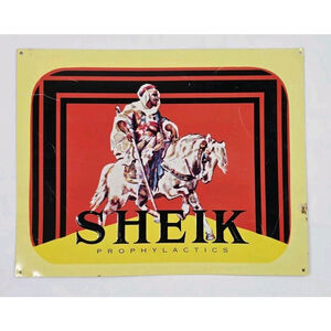 Sheik Condoms Prophylactics Drug Store Approx 10x13 Embossed Metal Sign